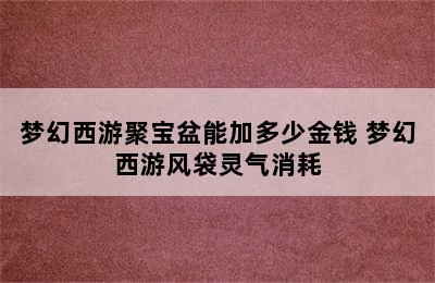 梦幻西游聚宝盆能加多少金钱 梦幻西游风袋灵气消耗